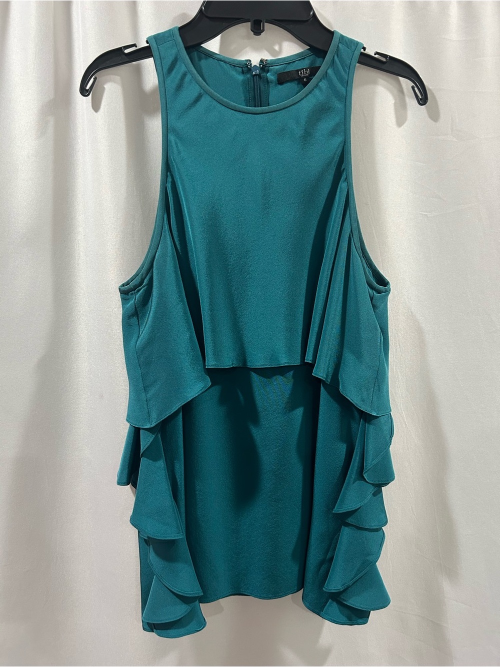 EUC Tibi Teal Ruffle Layered Sleeveless Blouse